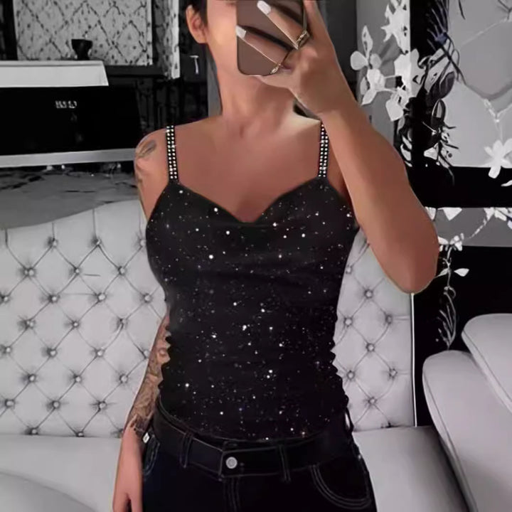 Damer Elegant Spaghetti-band Topp med Glitterdetaljer Mirla-Eva Jonsson