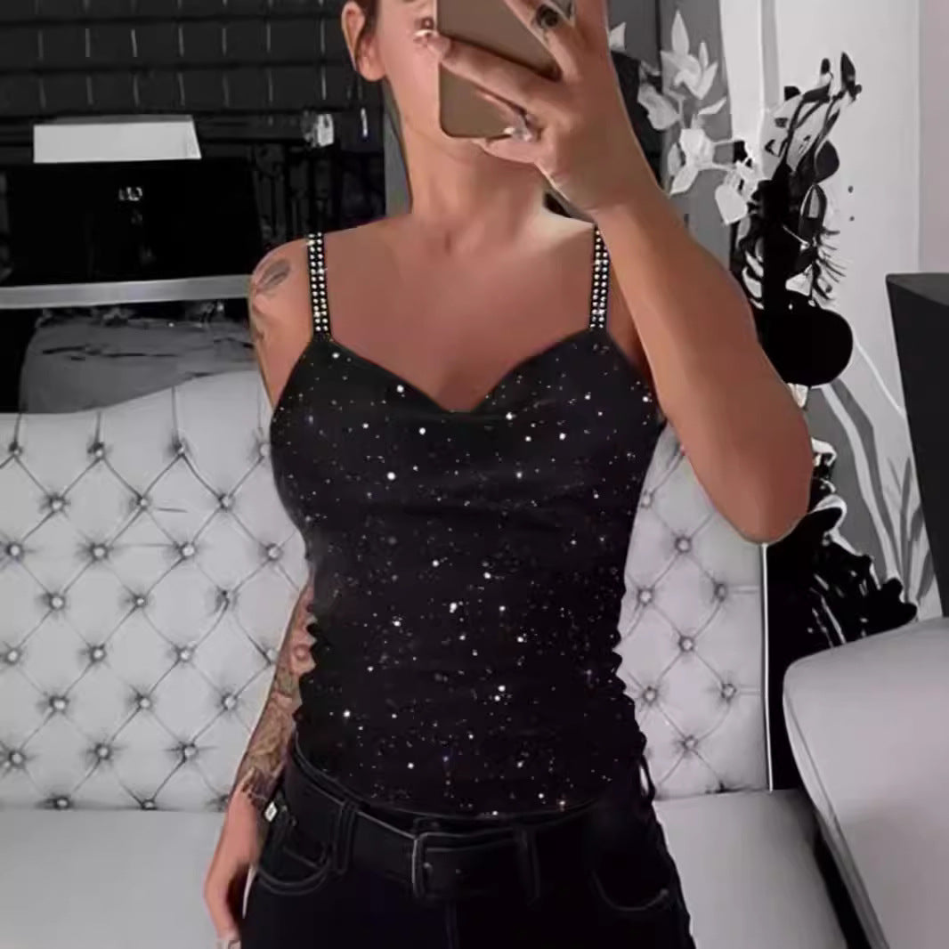 Damer Elegant Spaghetti-band Topp med Glitterdetaljer Mirla-Eva Jonsson