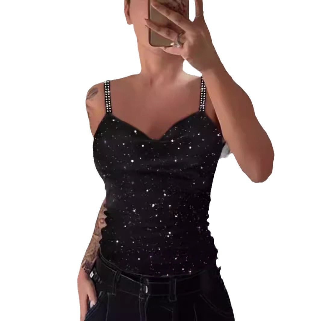 Damer Elegant Spaghetti-band Topp med Glitterdetaljer Mirla-Eva Jonsson