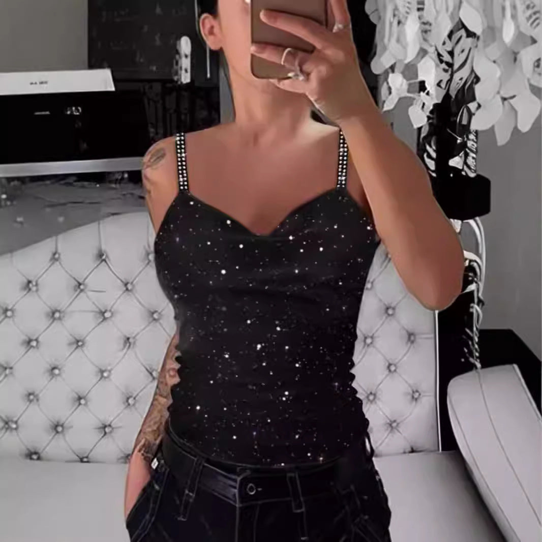 Damer Elegant Spaghetti-band Topp med Glitterdetaljer Mirla-Eva Jonsson