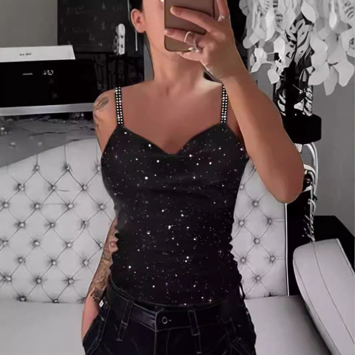 Damer Elegant Spaghetti-band Topp med Glitterdetaljer Mirla-Eva Jonsson
