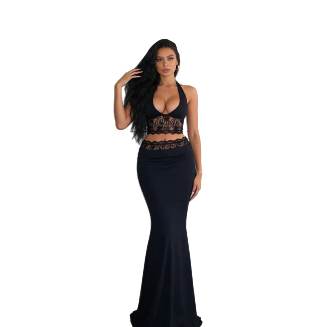 Damer Elegant Spets Crop Top med högskuren Maxikjol Mirla-Eva Jonsson