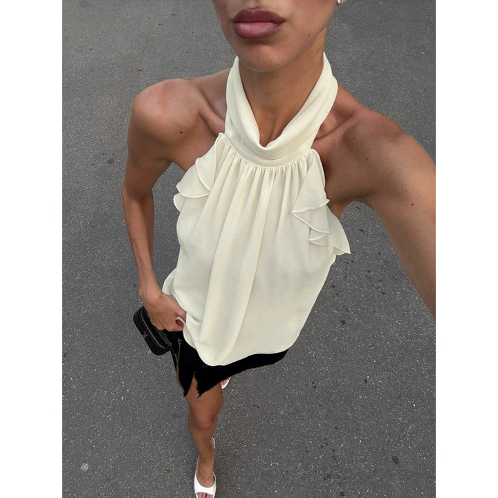 Damer Elegant Spets Halterneck Topp med Volangdetaljer Mirla-Eva Jonsson