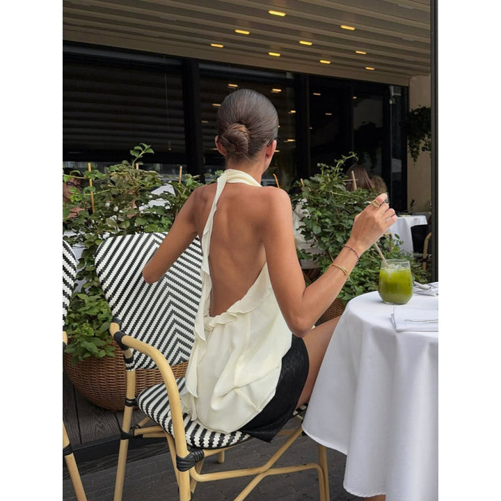 Damer Elegant Spets Halterneck Topp med Volangdetaljer Mirla-Eva Jonsson