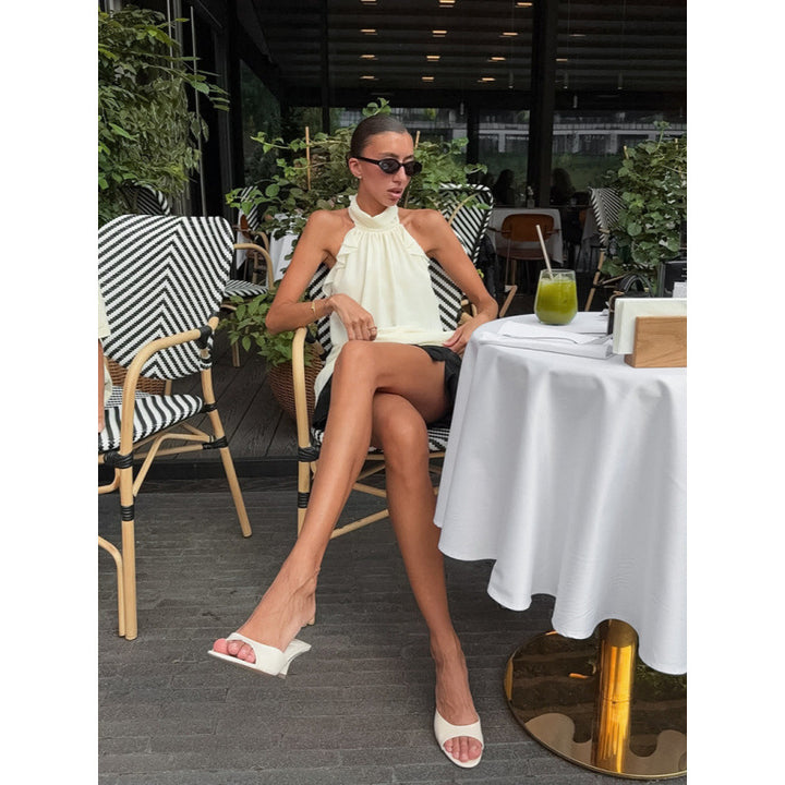 Damer Elegant Spets Halterneck Topp med Volangdetaljer Mirla-Eva Jonsson