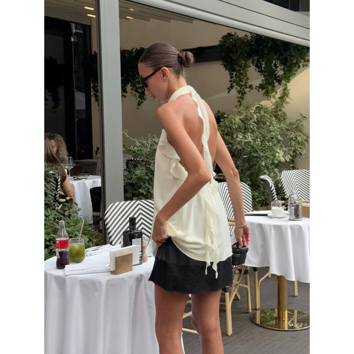 Damer Elegant Spets Halterneck Topp med Volangdetaljer Mirla-Eva Jonsson