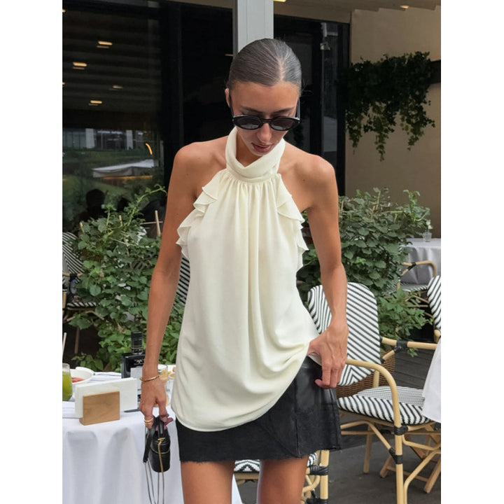 Damer Elegant Spets Halterneck Topp med Volangdetaljer Mirla-Eva Jonsson