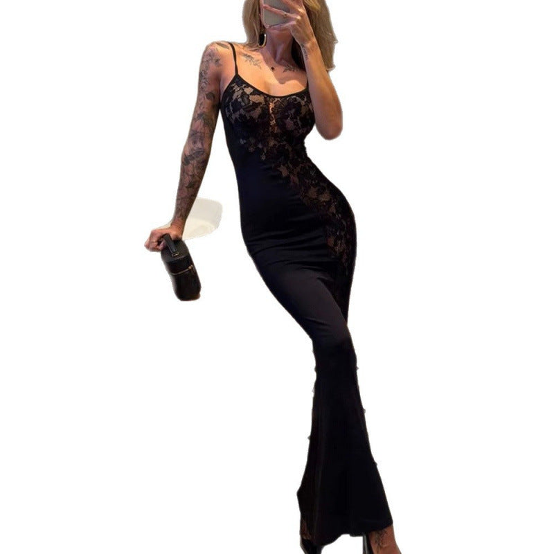 Damer Elegant Spets Maxi Klänning med Spaghettiband och Figursydd Design Mirla-Eva Jonsson