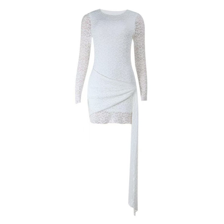 Damer Elegant Spets Mini Klänning med asymmetrisk Snitt och Svängande Kjol Mirla-Eva Jonsson