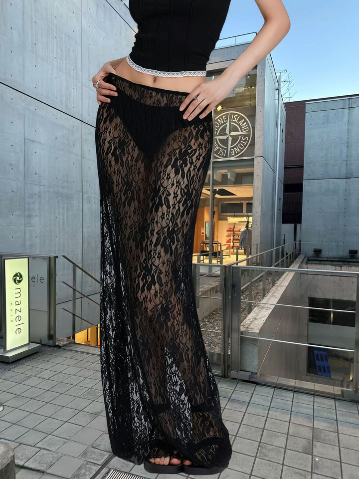Damer Elegant Spets Sommarbyxor med hög slits och fin genomskinlighet Eva Jonsson-Eva Jonsson