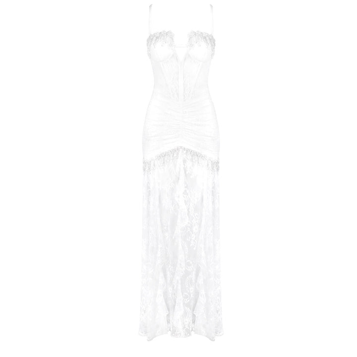 Damer Elegant Spetsklänning med Heart-U-ringning och Lyxig Drapering Mirla-Eva Jonsson