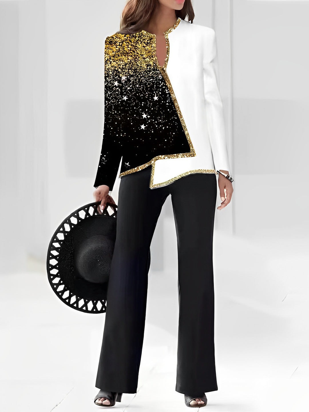 Damer Elegant Statement-jacka med asymmetrisk skärning och glittrande detaljer Mirla-Eva Jonsson