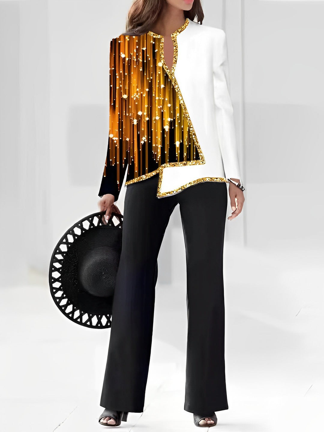 Damer Elegant Statement-jacka med asymmetrisk skärning och glittrande detaljer Mirla-Eva Jonsson