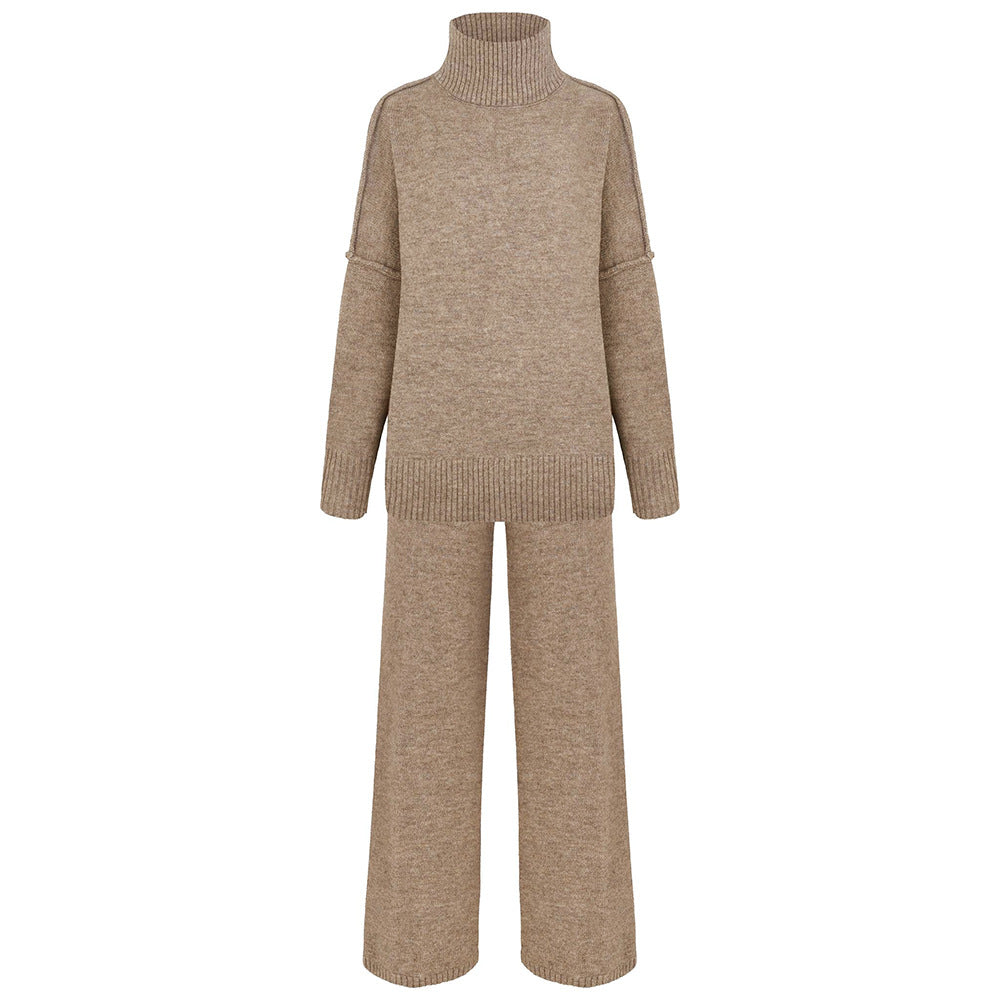 Damer Elegant Stickad Ensemble med Hög Krage och Löst Snitt Mirla-Eva Jonsson