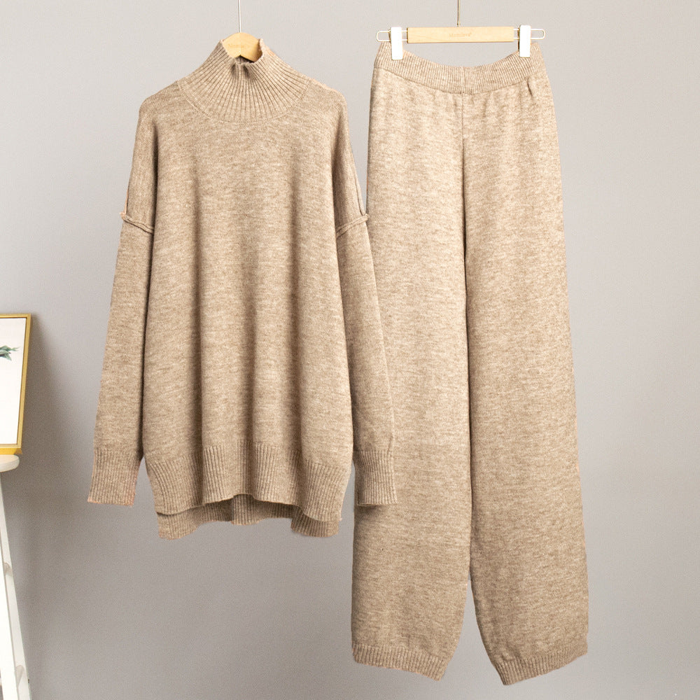 Damer Elegant Stickad Ensemble med Hög Krage och Löst Snitt Mirla-Eva Jonsson