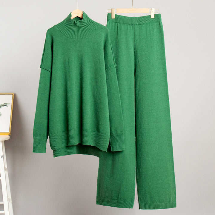 Damer Elegant Stickad Ensemble med Hög Krage och Löst Snitt Mirla-Eva Jonsson