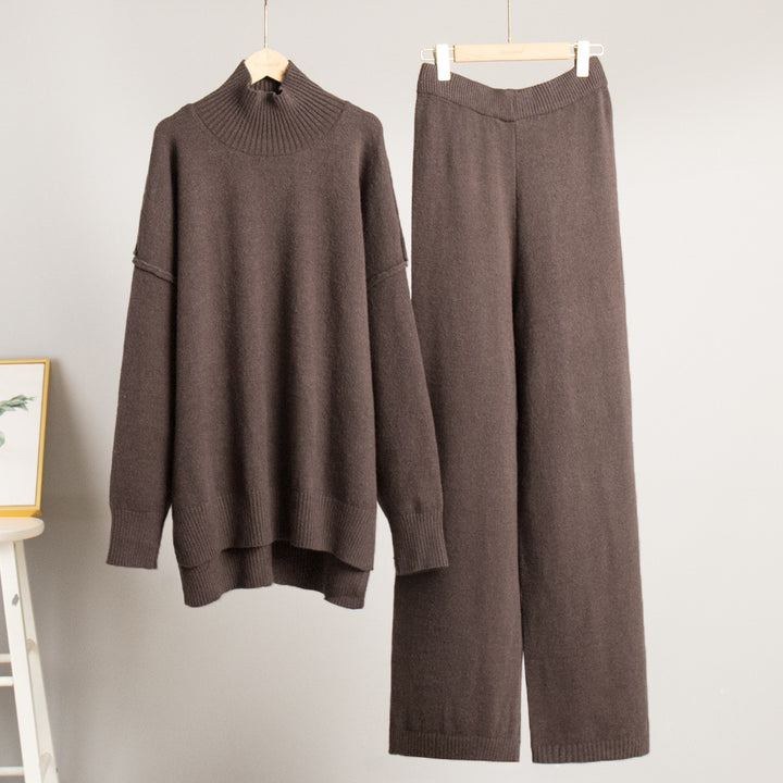 Damer Elegant Stickad Ensemble med Hög Krage och Löst Snitt Mirla-Eva Jonsson
