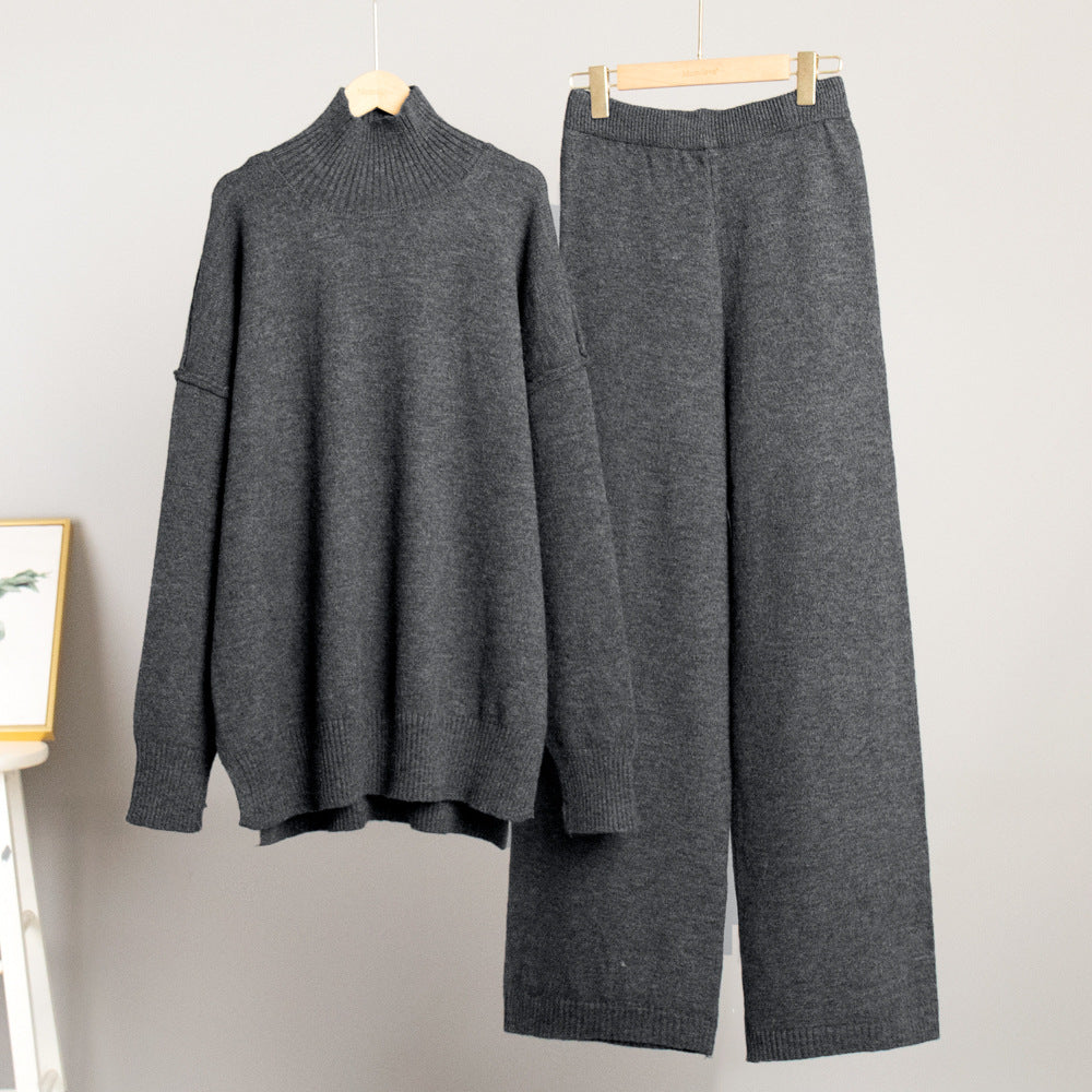 Damer Elegant Stickad Ensemble med Hög Krage och Löst Snitt Mirla-Eva Jonsson