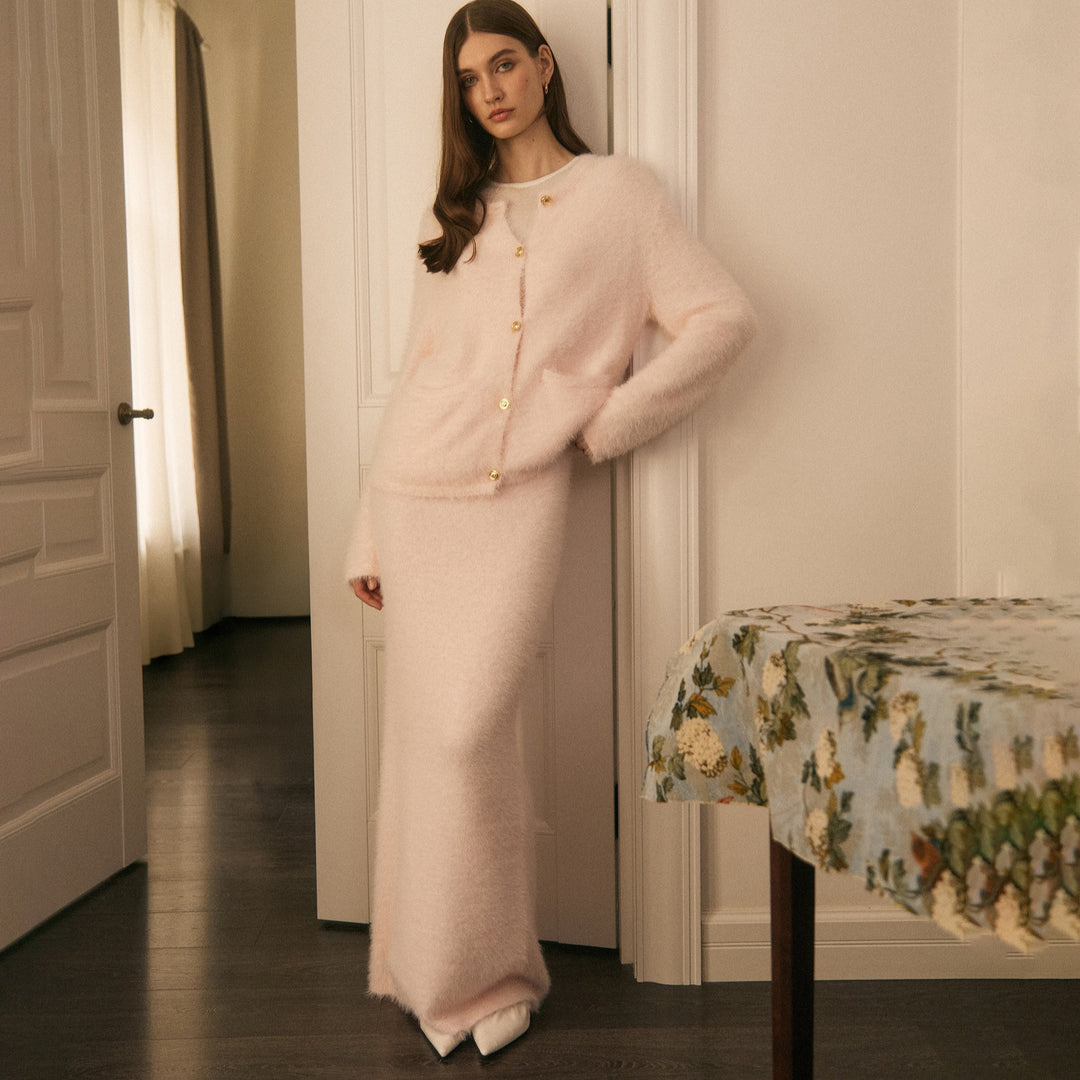 Damer Elegant Stickad Ensemble med Knappdetaljer Mirla-Eva Jonsson