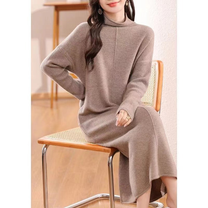 Damer Elegant Stickad Klänning med Rullkrage och Oversized Skärning Eva Jonsson-Eva Jonsson