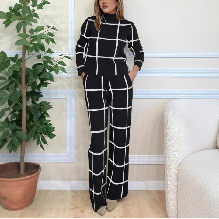 Damer Elegant Stickad Loungewear-Set med grafiskt mönster Mirla-Eva Jonsson