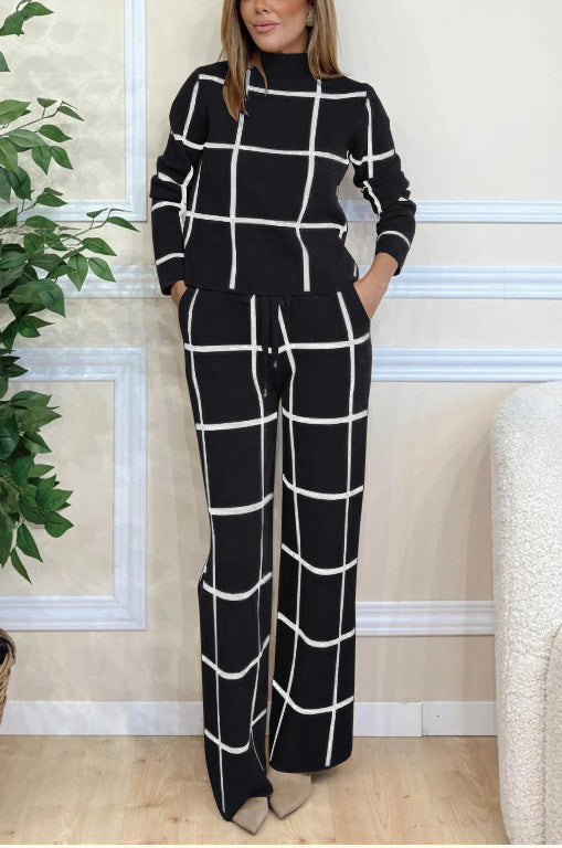Damer Elegant Stickad Loungewear-Set med grafiskt mönster Mirla-Eva Jonsson