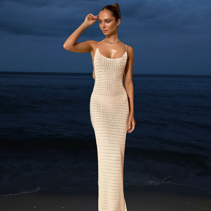 Damer Elegant Stickad Maxiklänning med transparenta hålmönster Eva Jonsson-Eva Jonsson