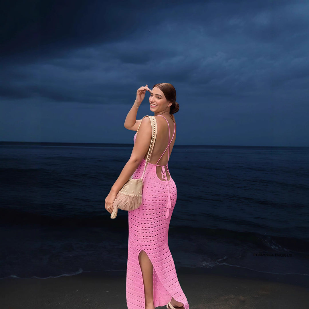 Damer Elegant Stickad Maxiklänning med transparenta hålmönster Eva Jonsson-Eva Jonsson