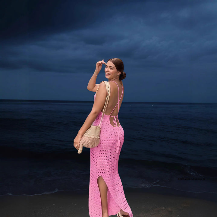 Damer Elegant Stickad Maxiklänning med transparenta hålmönster Eva Jonsson-Eva Jonsson