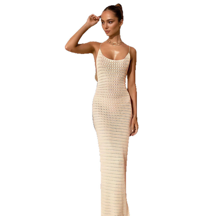 Damer Elegant Stickad Maxiklänning med transparenta hålmönster Eva Jonsson-Eva Jonsson