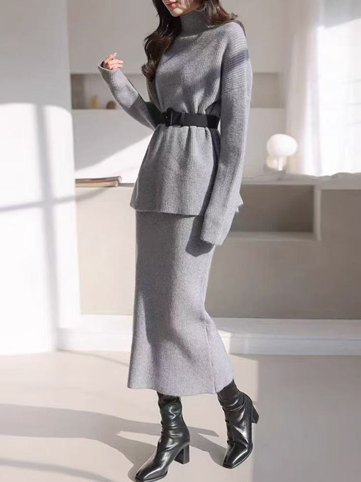 Damer Elegant Stickad Outfit med Midjebälte Eva Jonsson-Eva Jonsson