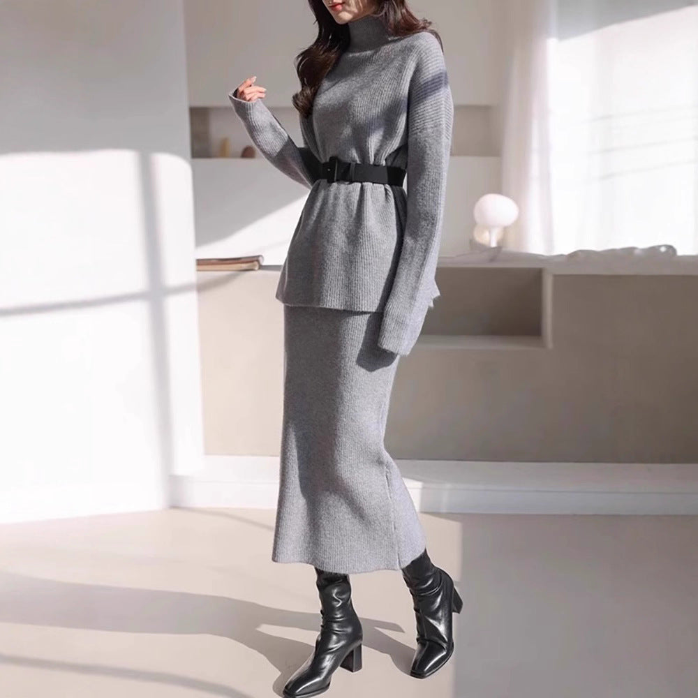 Damer Elegant Stickad Outfit med Midjebälte Eva Jonsson-Eva Jonsson