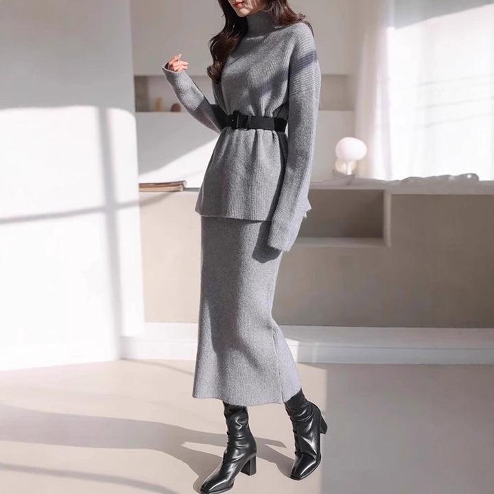 Damer Elegant Stickad Outfit med Midjebälte Eva Jonsson-Eva Jonsson