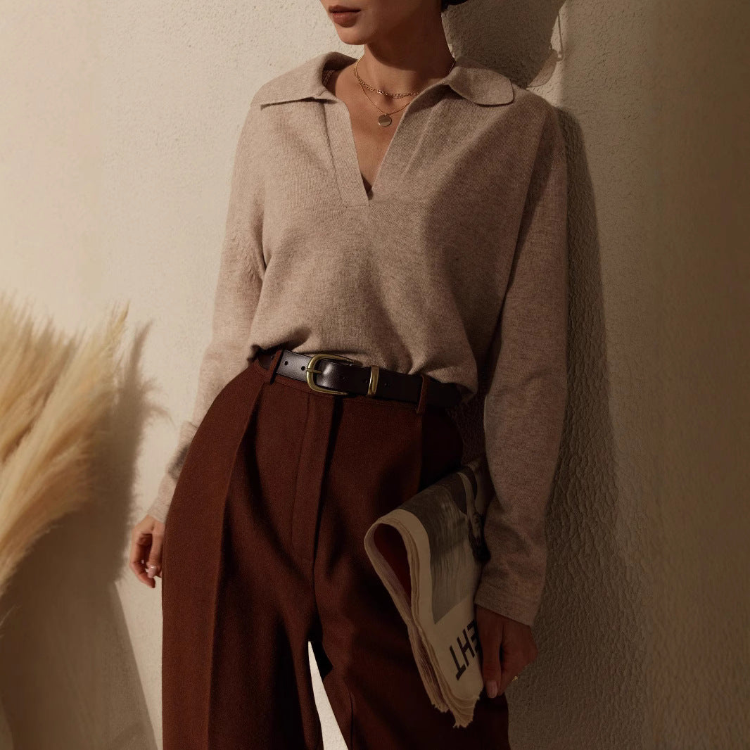 Damer Elegant Stickad Tröja med Polokrage Mirla-Eva Jonsson