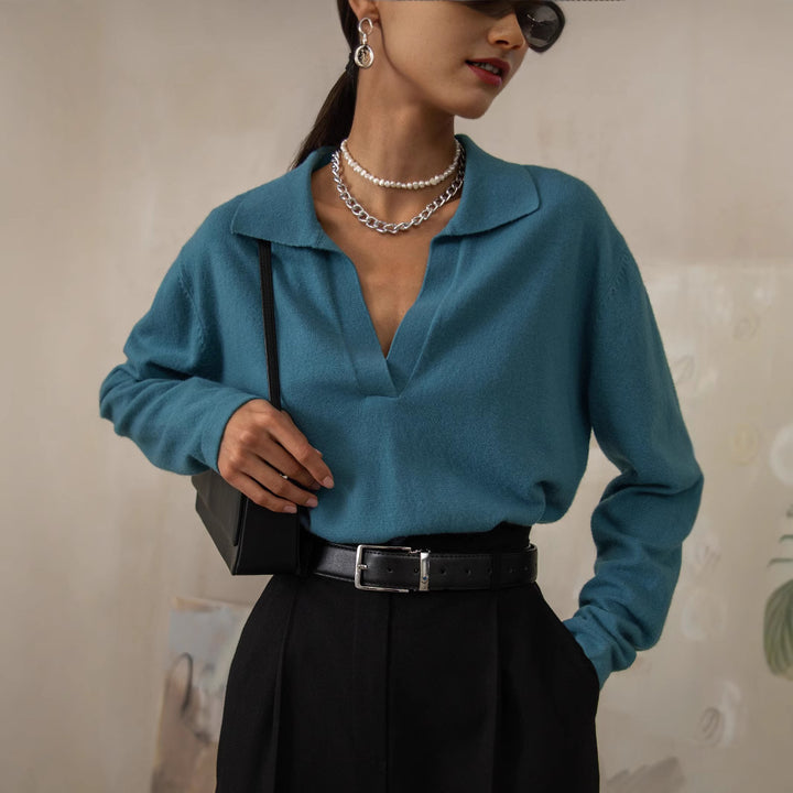 Damer Elegant Stickad Tröja med Polokrage Mirla-Eva Jonsson