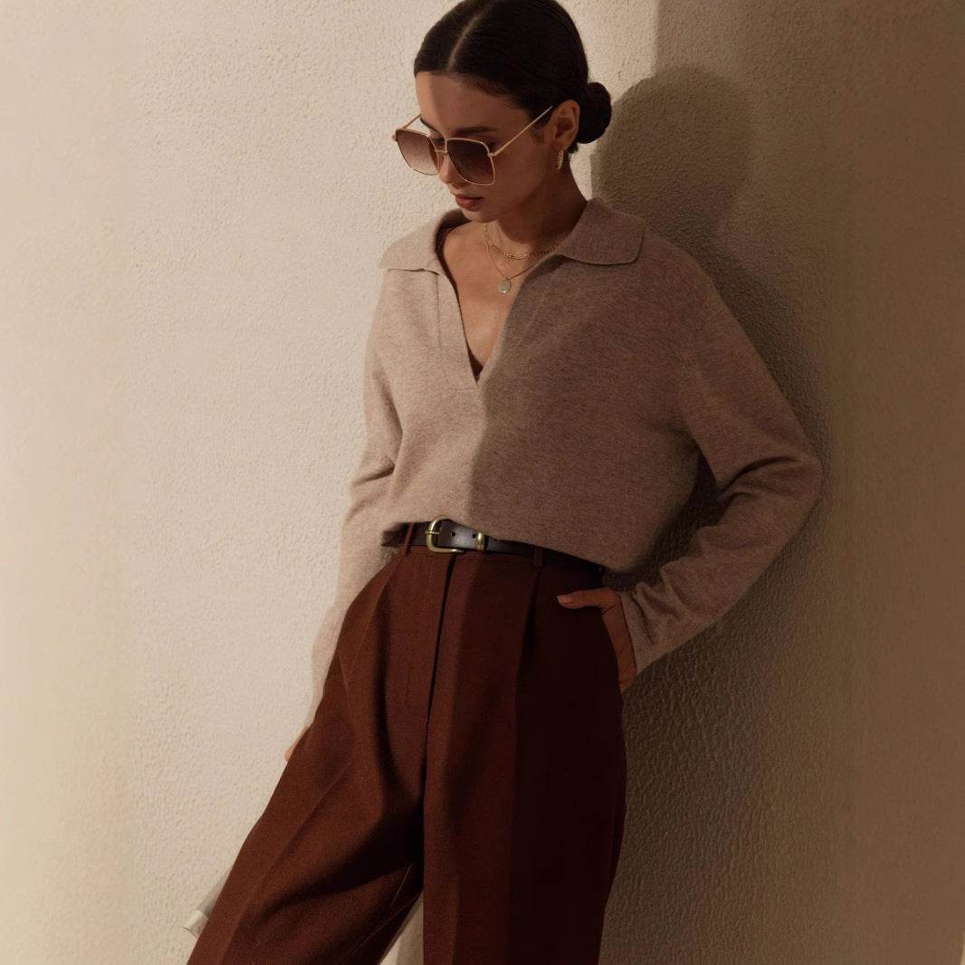 Damer Elegant Stickad Tröja med Polokrage Mirla-Eva Jonsson
