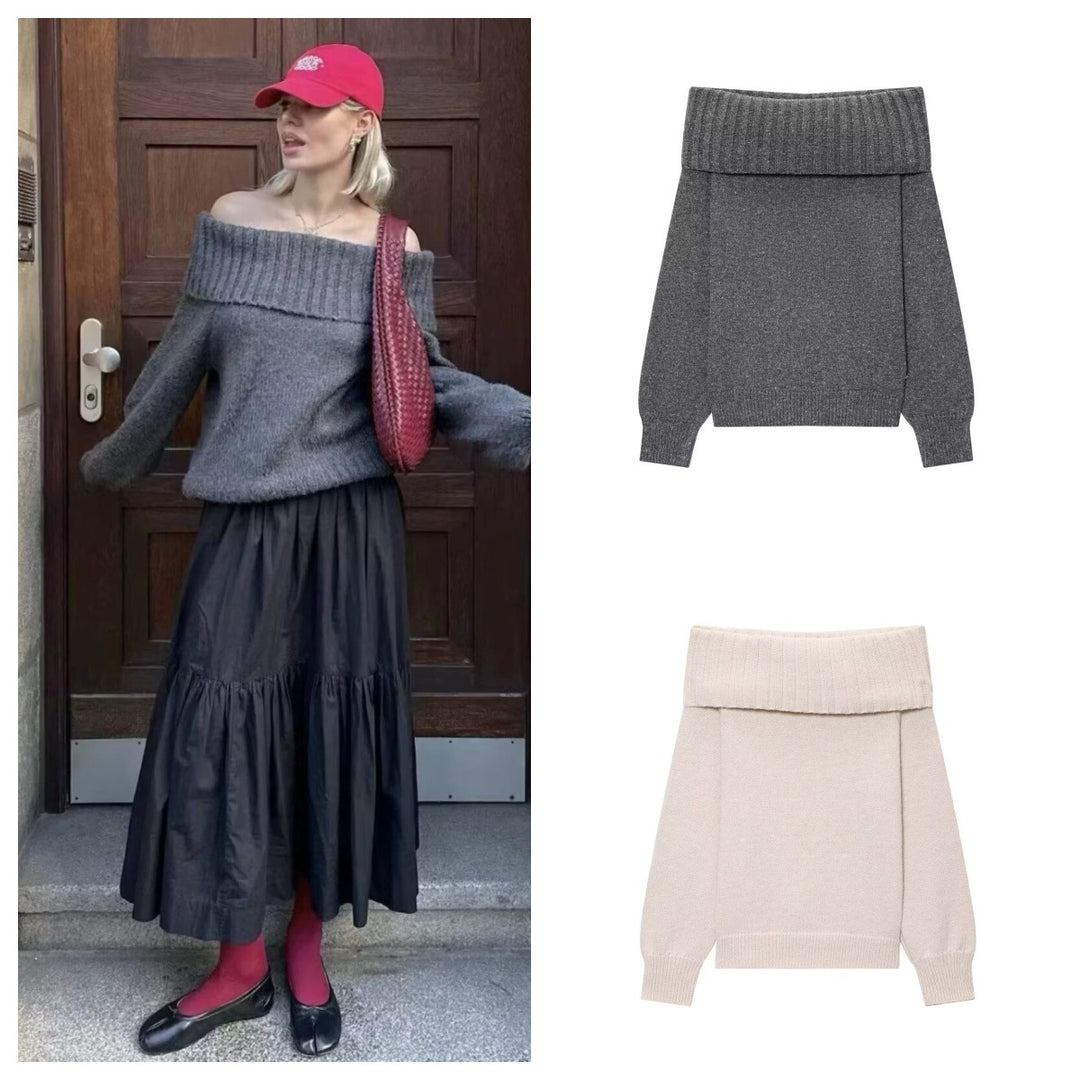 Damer Elegant Stickad tröja med överlappande axlar Mirla-Eva Jonsson