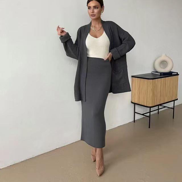 Damer Elegant Stickat Set med Ryggsprickor och Lätt Passform Eva Jonsson-Eva Jonsson