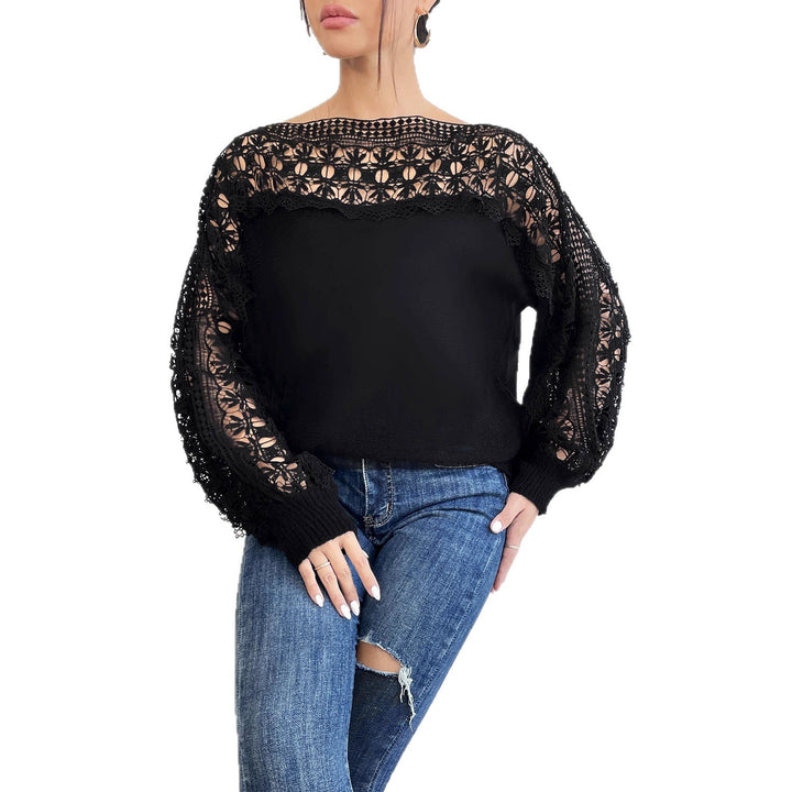 Damer Elegant Stickat överdel med raffinerade spetsärmar Mirla-Eva Jonsson