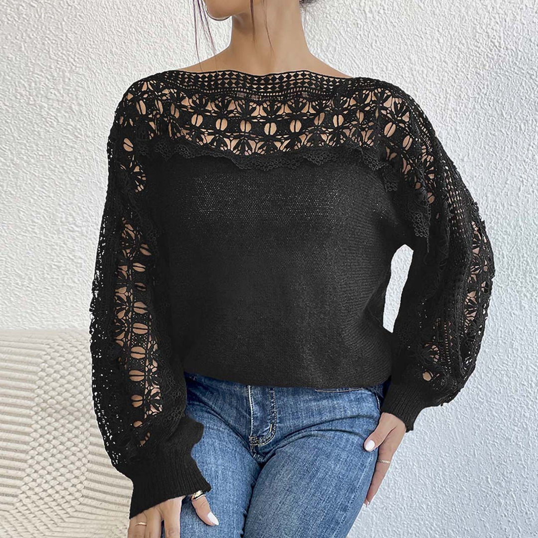 Damer Elegant Stickat överdel med raffinerade spetsärmar Mirla-Eva Jonsson