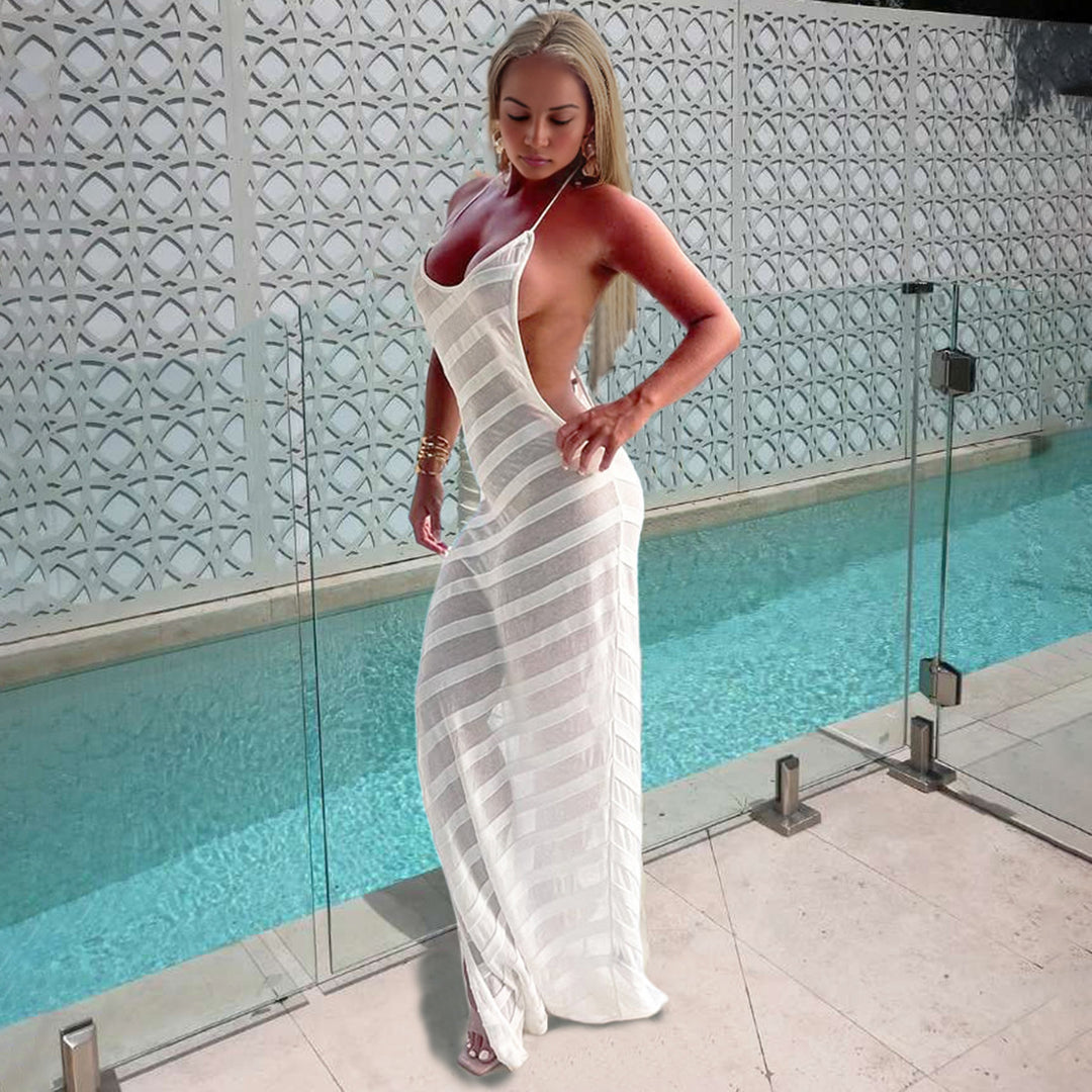 Damer Elegant Strandklänning med transparenta insatser och smal passform Mirla-Eva Jonsson