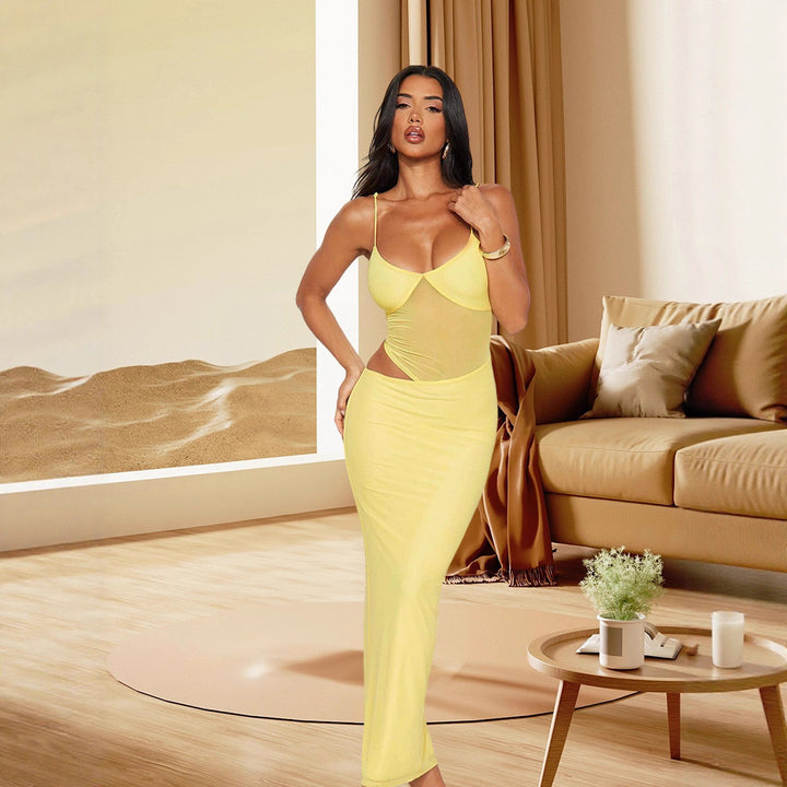 Damer Elegant Stretch Maxiklänning med transparenta insatser och spaghetti band Mirla-Eva Jonsson