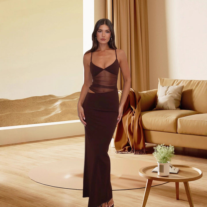 Damer Elegant Stretch Maxiklänning med transparenta insatser och spaghetti band Mirla-Eva Jonsson