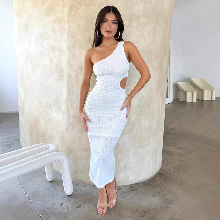 Damer Elegant Stretch-Midi-Klänning med asymmetrisk U-ringning och Cut-Out-detaljer Mirla-Eva Jonsson