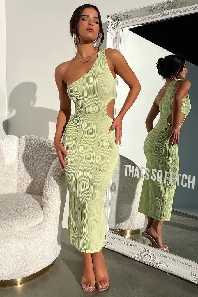 Damer Elegant Stretch-Midi-Klänning med asymmetrisk U-ringning och Cut-Out-detaljer Mirla-Eva Jonsson