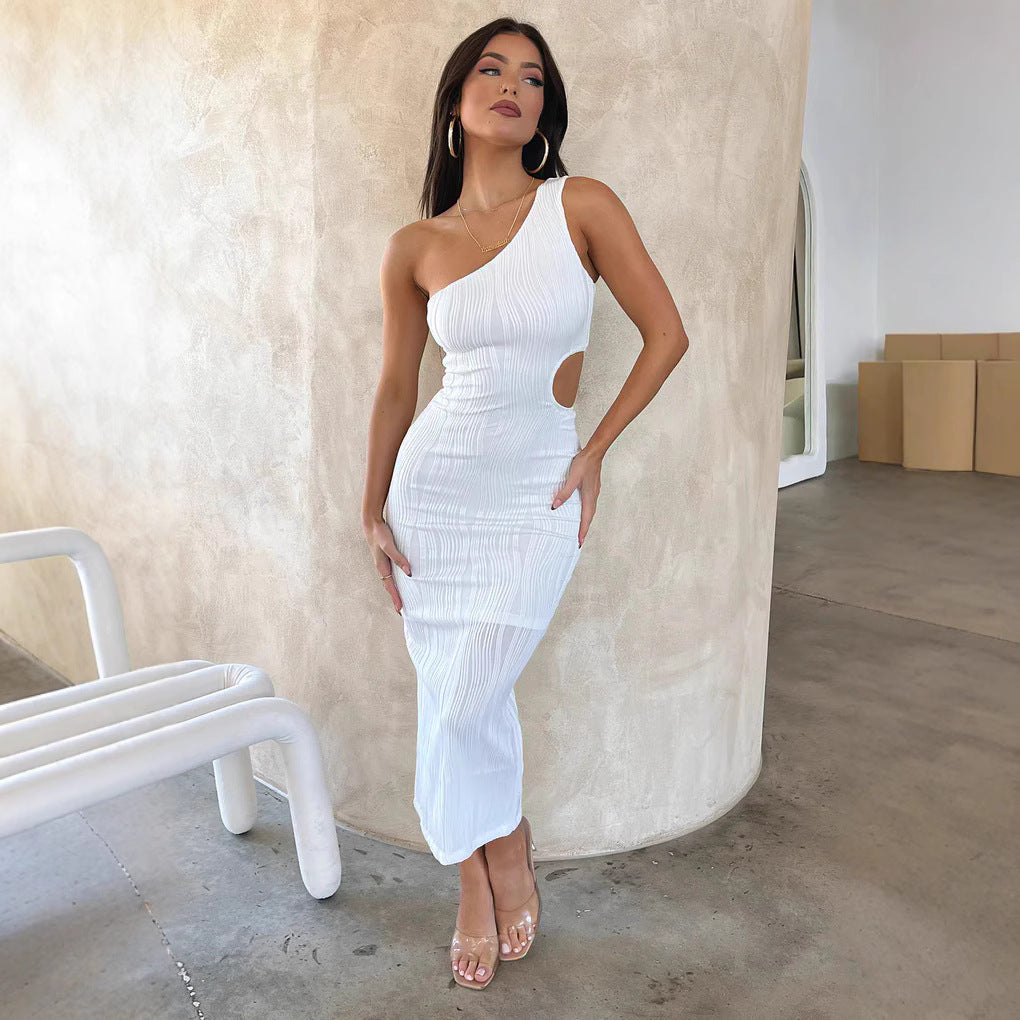 Damer Elegant Stretch-Midi-Klänning med asymmetrisk U-ringning och Cut-Out-detaljer Mirla-Eva Jonsson