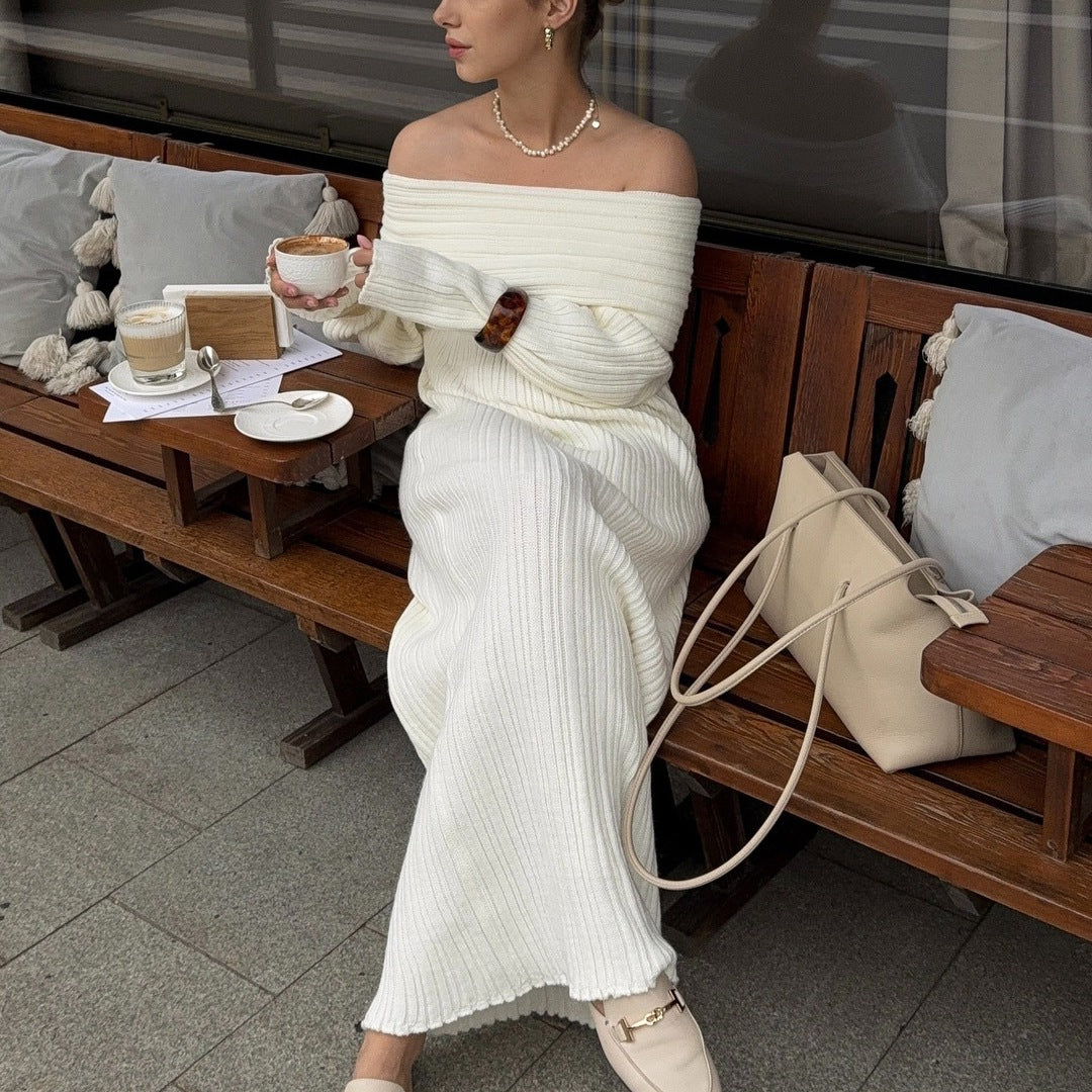 Damer Elegant Strick-Maxiklänning med axelbar design Mirla-Eva Jonsson