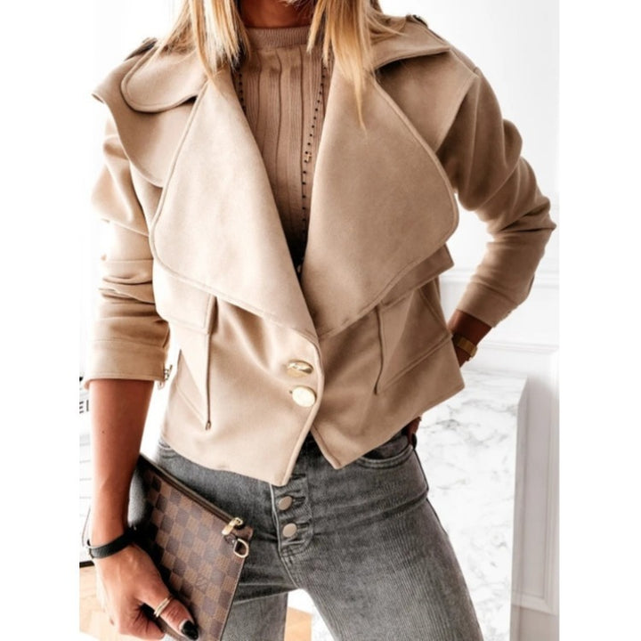 Damer Elegant Suede-Jacka med asymmetrisk krage och dekorativa knappdetaljer Mirla-Eva Jonsson