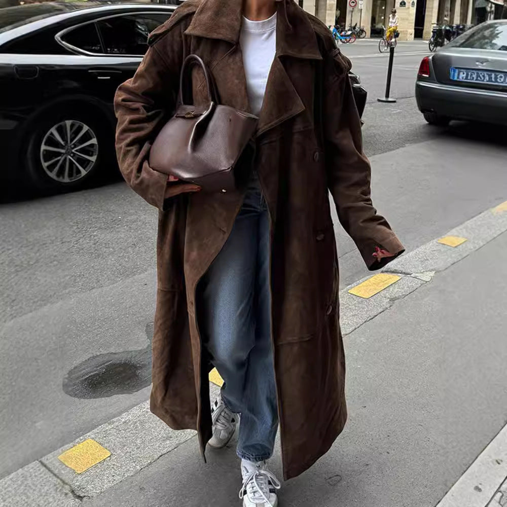 Damer Elegant Suede-Trenchcoat med generös passform Mirla-Eva Jonsson