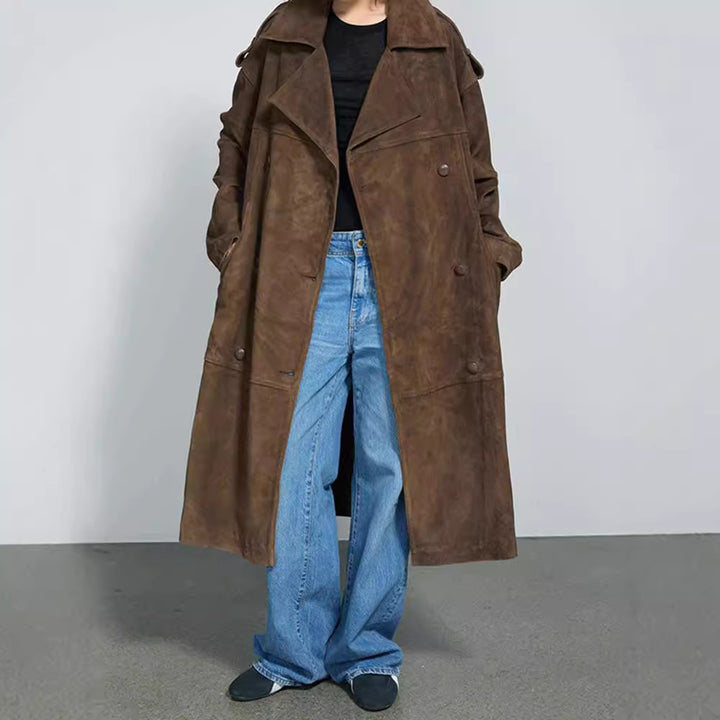 Damer Elegant Suede-Trenchcoat med generös passform Mirla-Eva Jonsson
